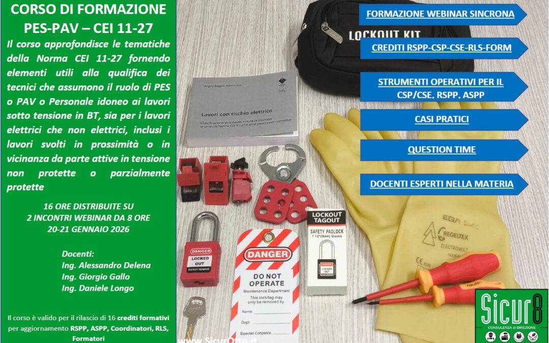 Corso ai sensi della CEI 11-27 (ed. V – 2021) per lavori in prossimità, in vicinanza e su impianti elettrici sotto tensione in bassa tensione (BT) e fuori tensione in alta e bassa tensione (AT e BT)